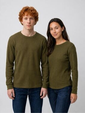 Old Navy Boys XXL Olive Waffle Knit Long Sleeve Tee Women’s XL Fit